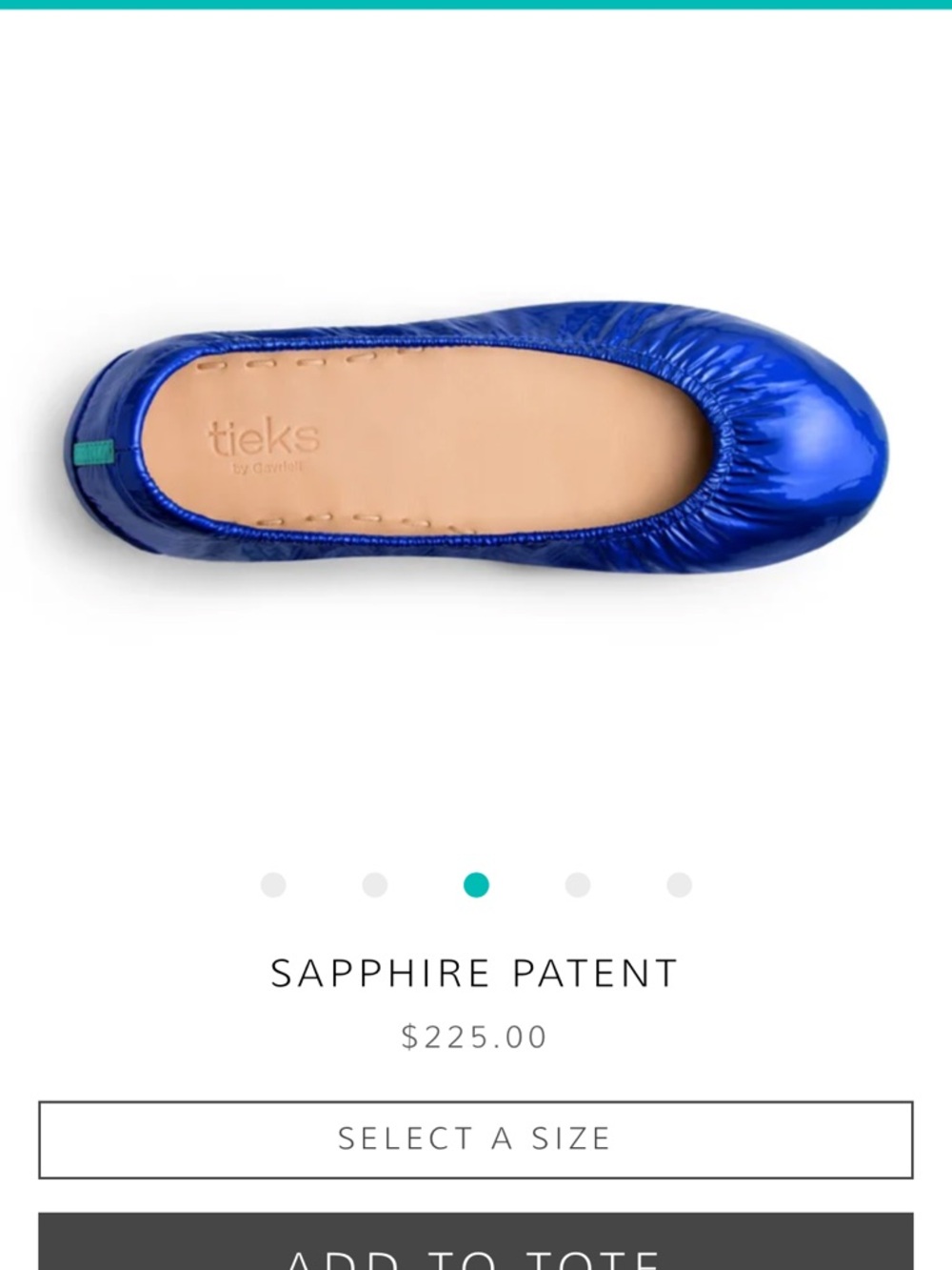 Tieks Sapphire Patent Leather Ballet Flat with Teal Sole